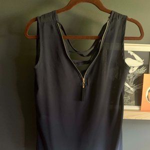 Sheer Navy Zipper Tank w/Cross Back // M